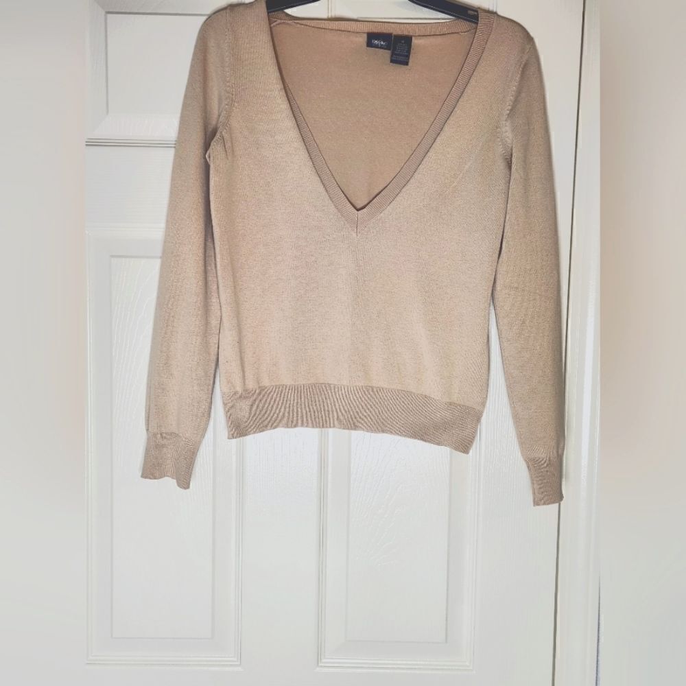 Mossimo M Tuscan Beige SILK Blend Lngslv Knit V-neck Women’s Sweater